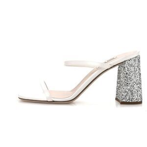 MIU MIU  Satin Raso Glitter Block Heel in White Argento NWB Size 36/6